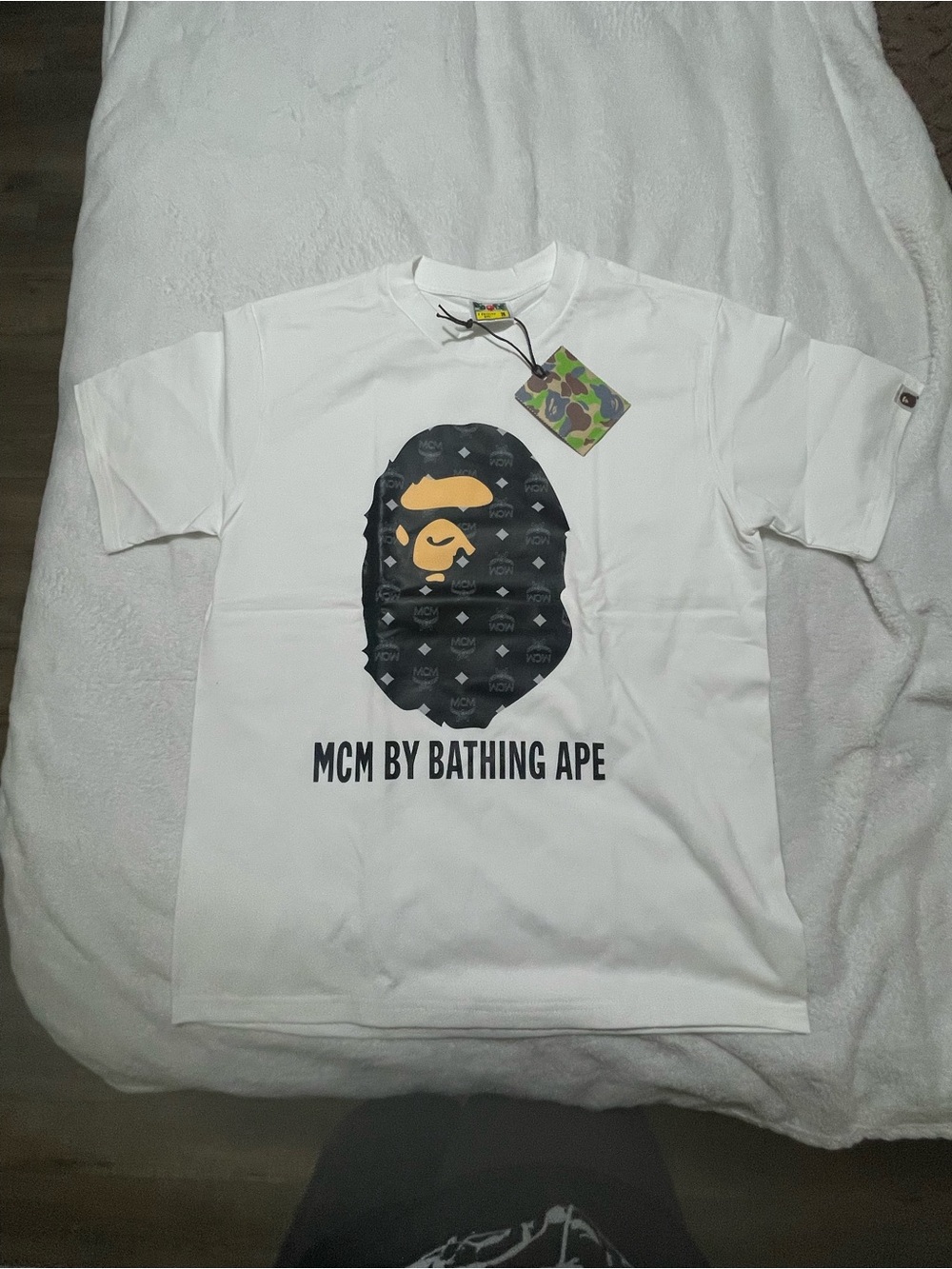 Bape shirt White Tee with Black & Yellow Ape Head Graphic